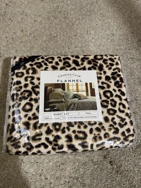 Charter Club Leopard Print Flannel Sheet Set in Tan and Black